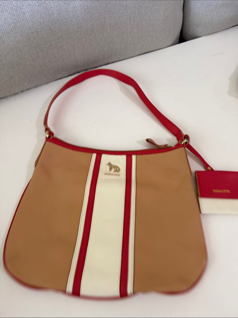 Emma Fox Two-Tone soft Pebbled Leather Satchel Shoulder Bag purse